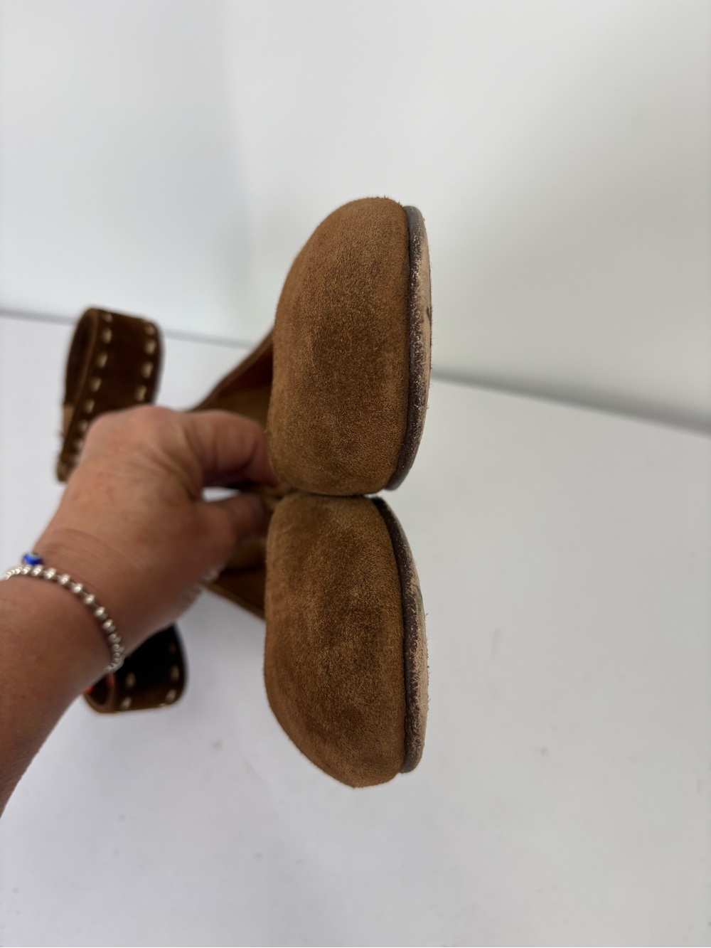 🍎 Frye Brown Suede Ankle-Strap Ballet Flats - Picture 9 of 9